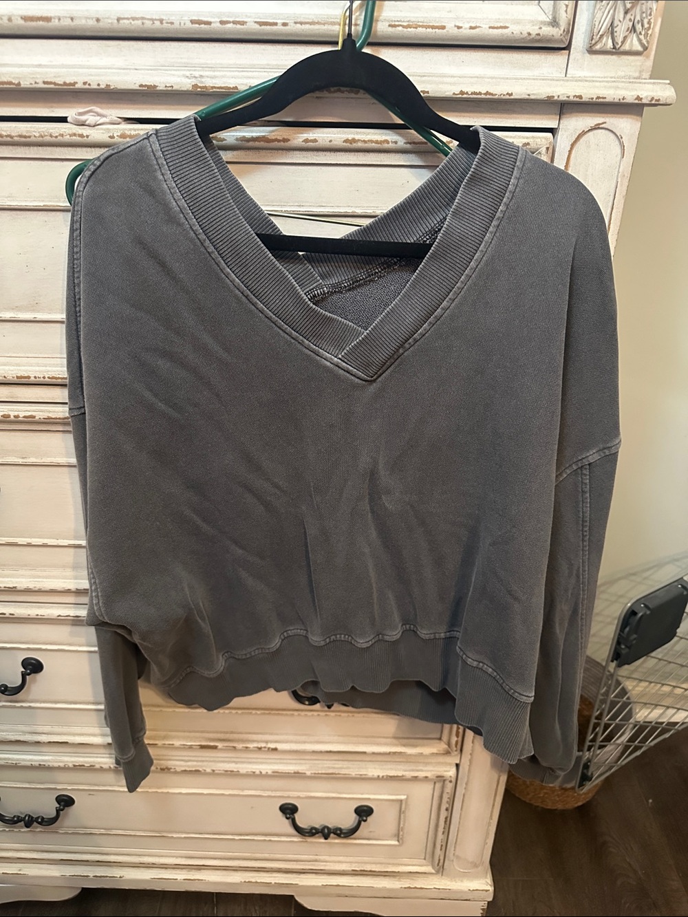 aerie Washed Charcoal V-Neck Sweatshirt
